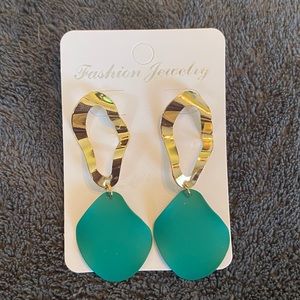 Jade Green and Gold Fashion Earrings